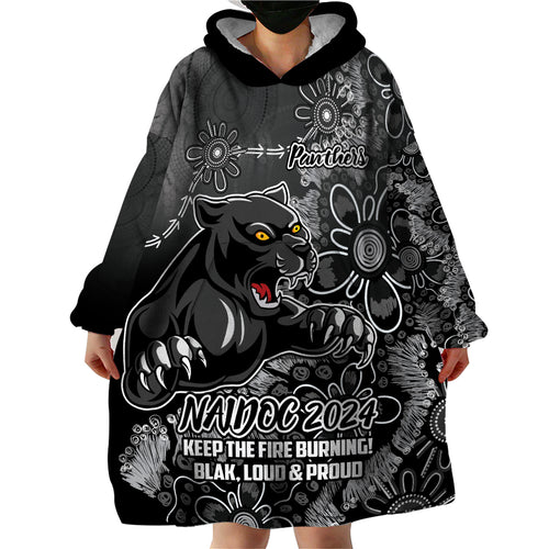 Personalised Panthers NAIDOC Week 2024 Wearable Blanket Hoodie Aboriginal Fire Burning Sparks