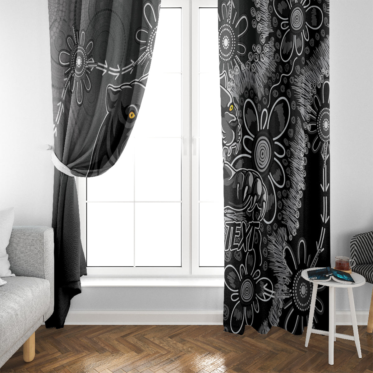 Personalised Panthers NAIDOC Week 2024 Window Curtain Aboriginal Fire Burning Sparks