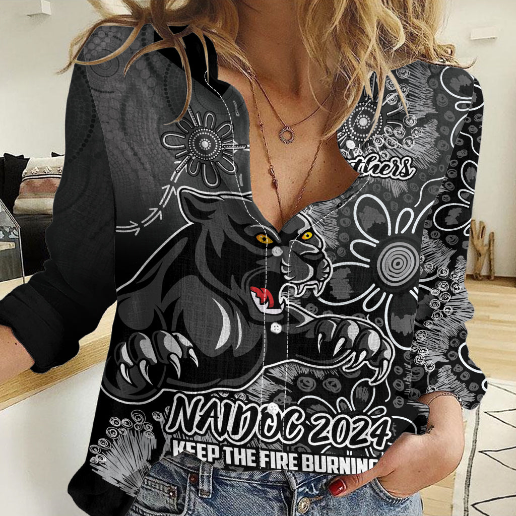 Personalised Panthers NAIDOC Week 2024 Women Casual Shirt Aboriginal Fire Burning Sparks