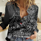 Personalised Panthers NAIDOC Week 2024 Women Casual Shirt Aboriginal Fire Burning Sparks