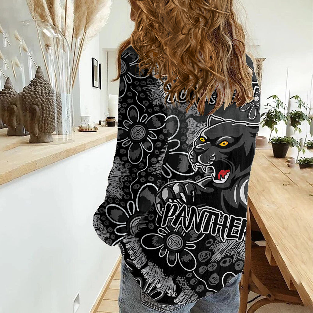 Personalised Panthers NAIDOC Week 2024 Women Casual Shirt Aboriginal Fire Burning Sparks