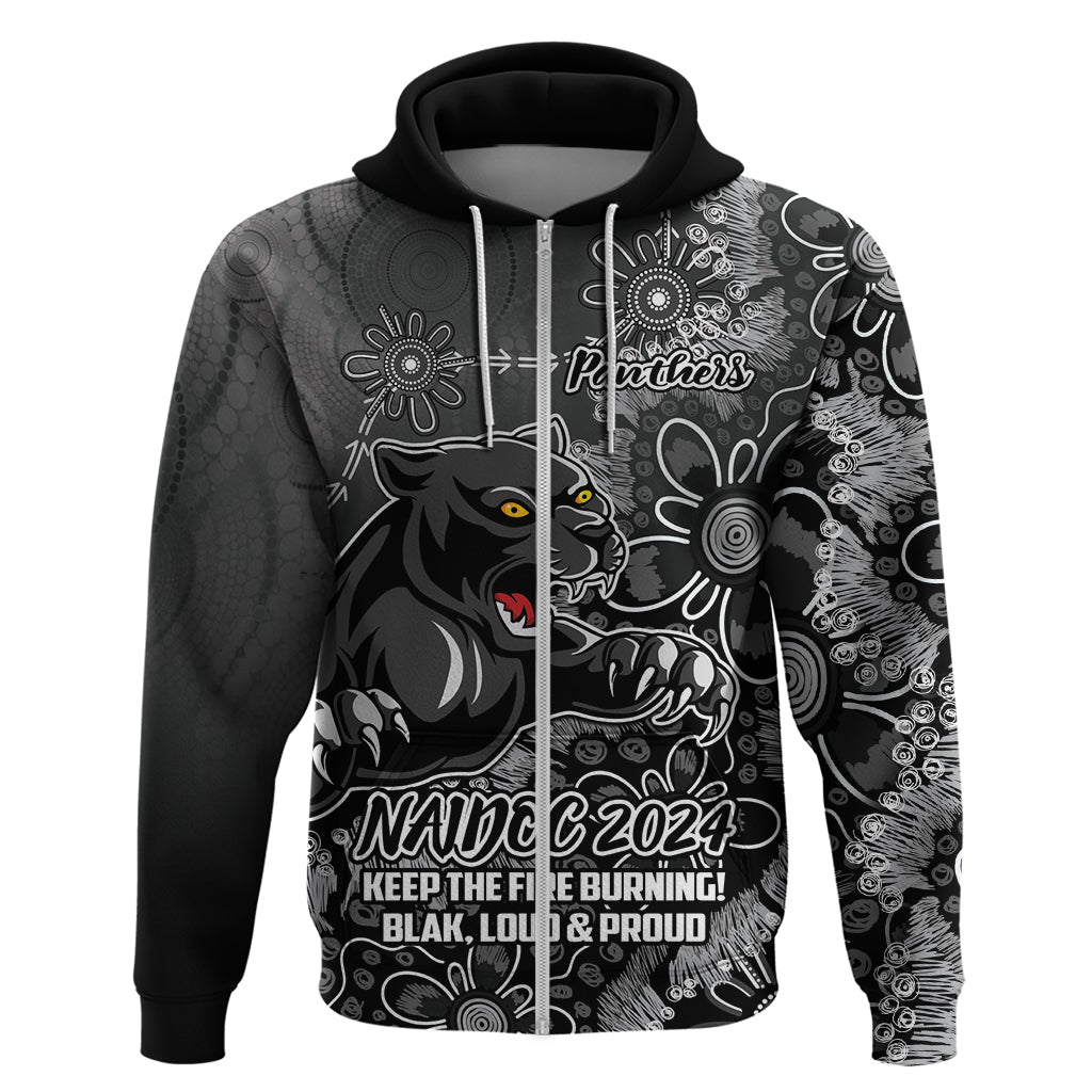 Personalised Panthers NAIDOC Week 2024 Zip Hoodie Aboriginal Fire Burning Sparks