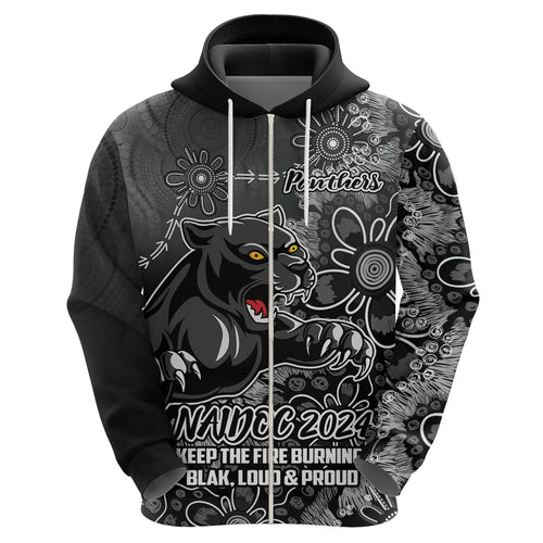 Personalised Panthers NAIDOC Week 2024 Zip Hoodie Aboriginal Fire Burning Sparks