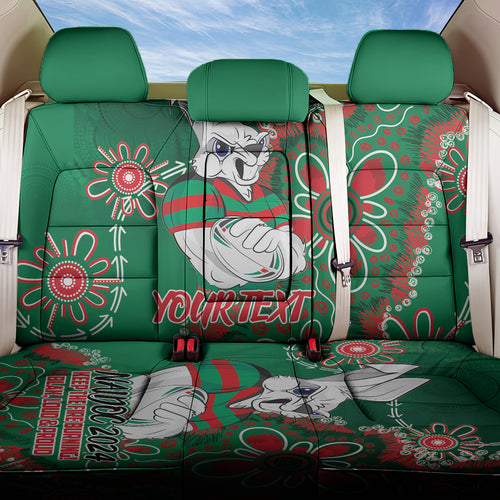 Personalised Rabbitohs NAIDOC Week 2024 Back Car Seat Cover Aboriginal Fire Burning Sparks
