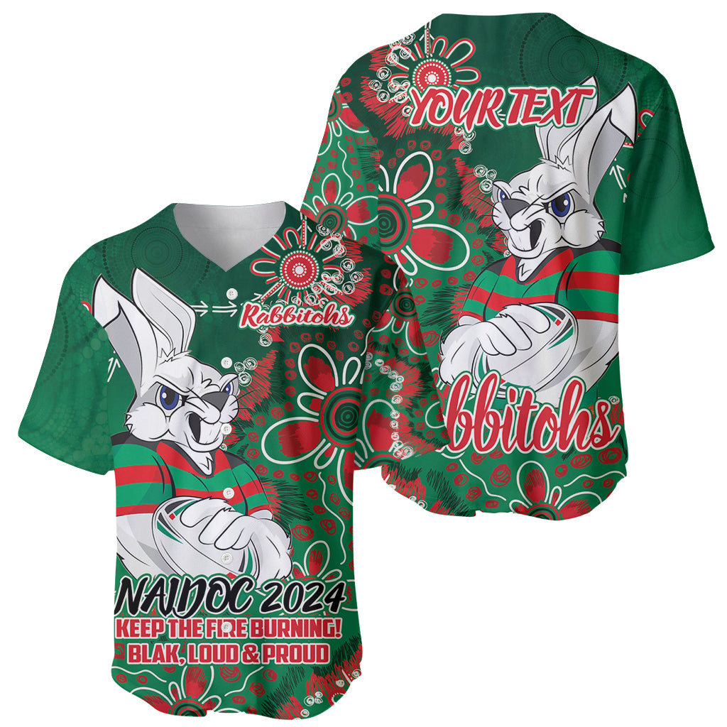 Personalised Rabbitohs NAIDOC Week 2024 Baseball Jersey Aboriginal Fire Burning Sparks