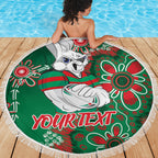 Personalised Rabbitohs NAIDOC Week 2024 Beach Blanket Aboriginal Fire Burning Sparks