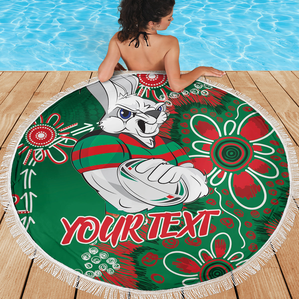 Personalised Rabbitohs NAIDOC Week 2024 Beach Blanket Aboriginal Fire Burning Sparks