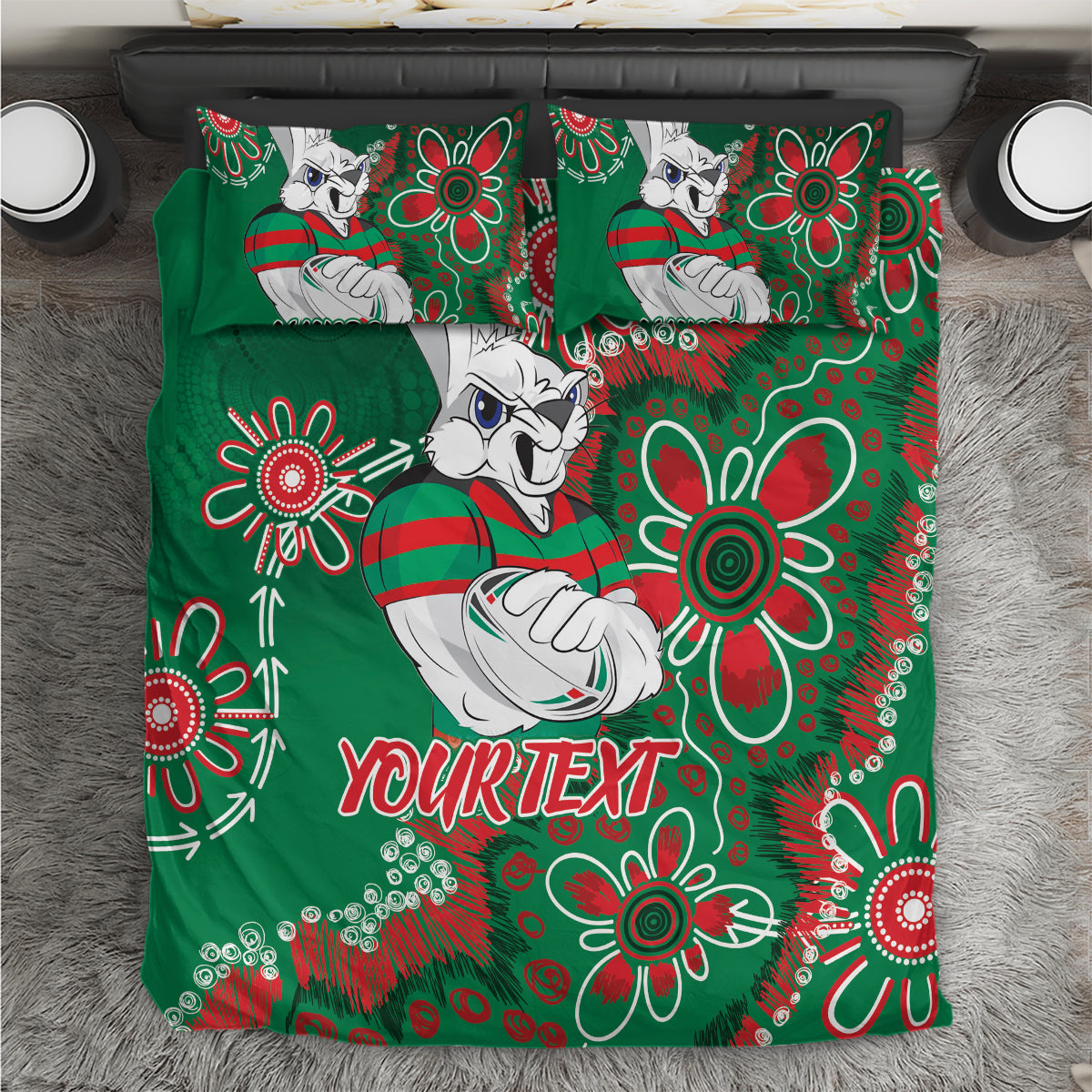 Personalised Rabbitohs NAIDOC Week 2024 Bedding Set Aboriginal Fire Burning Sparks