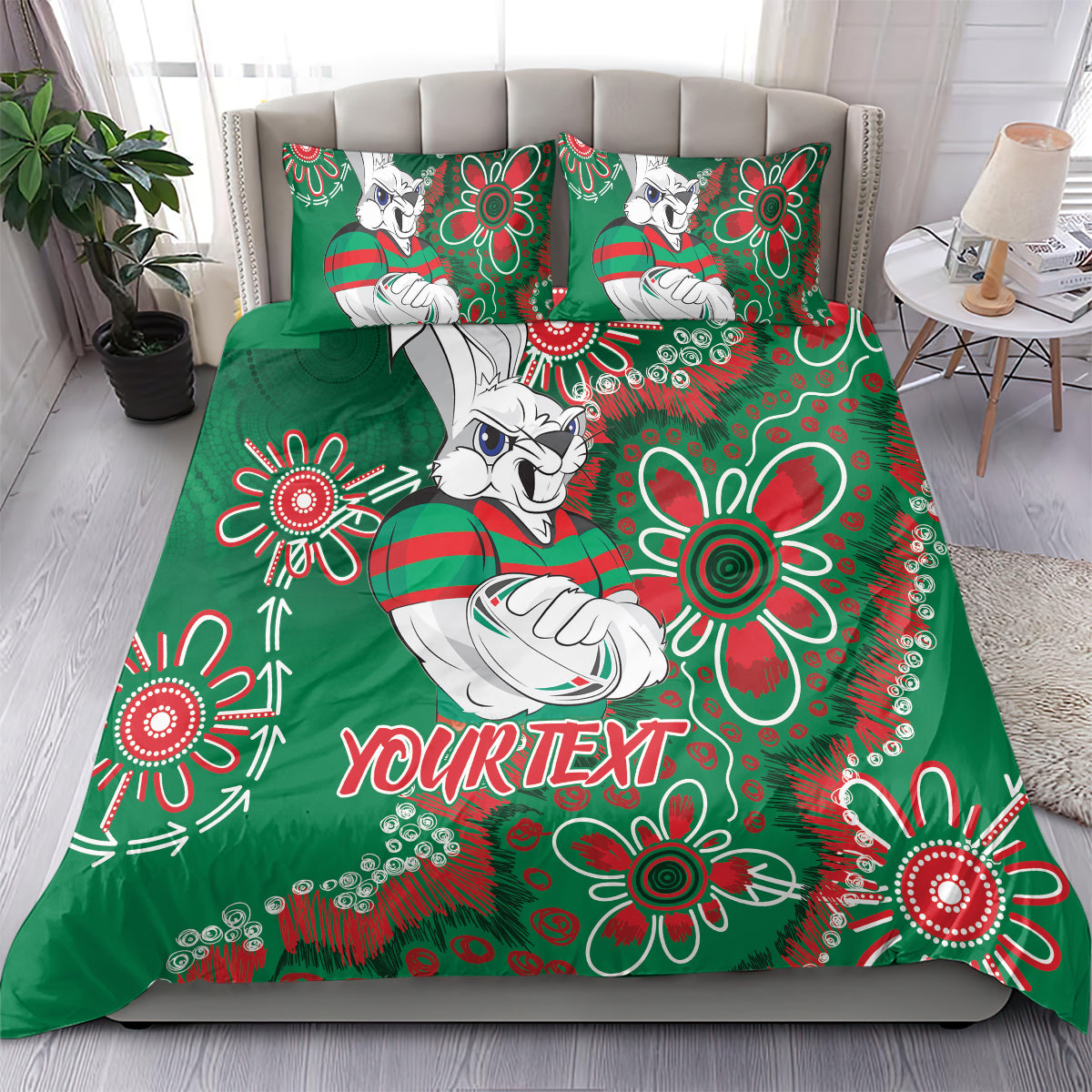 Personalised Rabbitohs NAIDOC Week 2024 Bedding Set Aboriginal Fire Burning Sparks