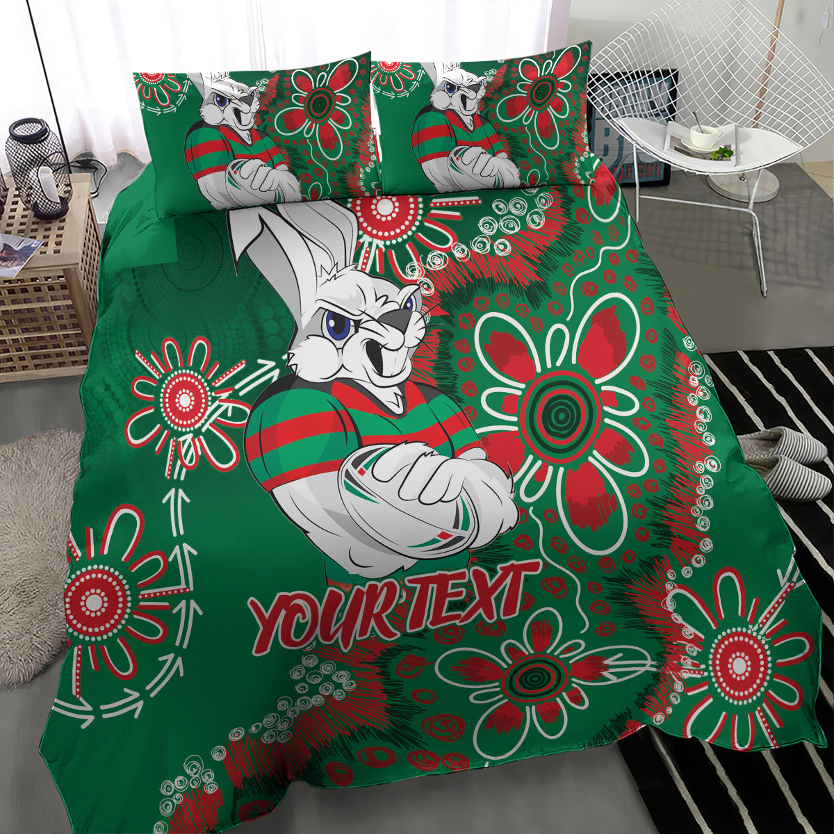Personalised Rabbitohs NAIDOC Week 2024 Bedding Set Aboriginal Fire Burning Sparks