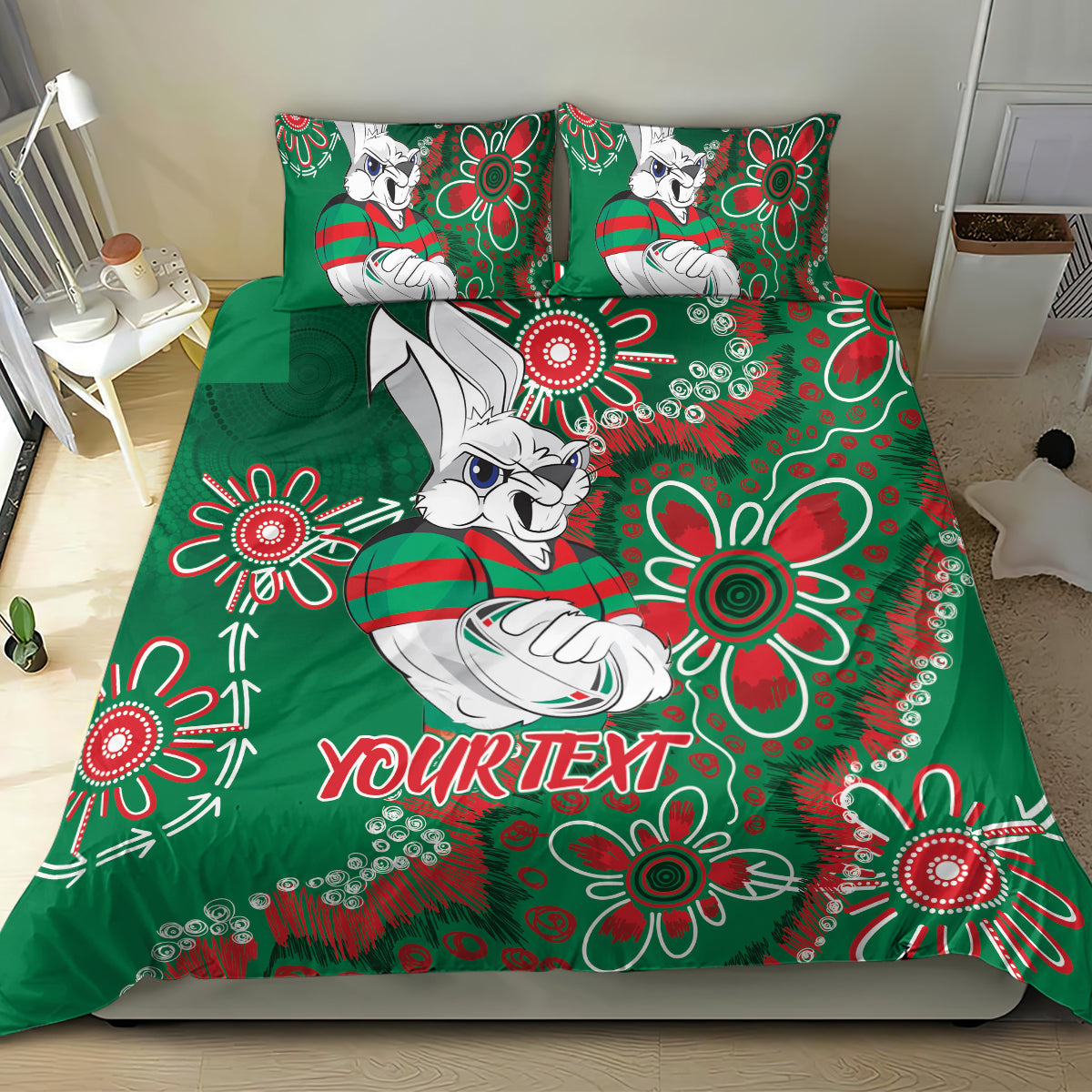 Personalised Rabbitohs NAIDOC Week 2024 Bedding Set Aboriginal Fire Burning Sparks