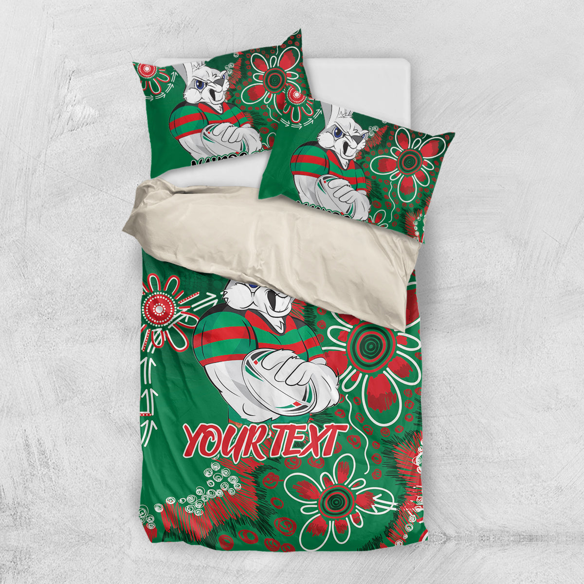 Personalised Rabbitohs NAIDOC Week 2024 Bedding Set Aboriginal Fire Burning Sparks