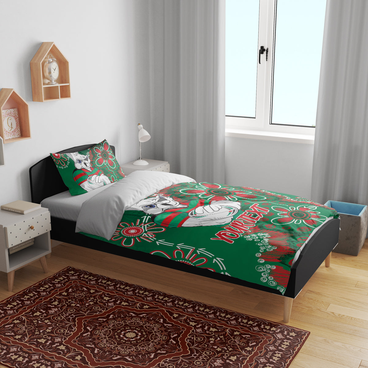 Personalised Rabbitohs NAIDOC Week 2024 Bedding Set Aboriginal Fire Burning Sparks