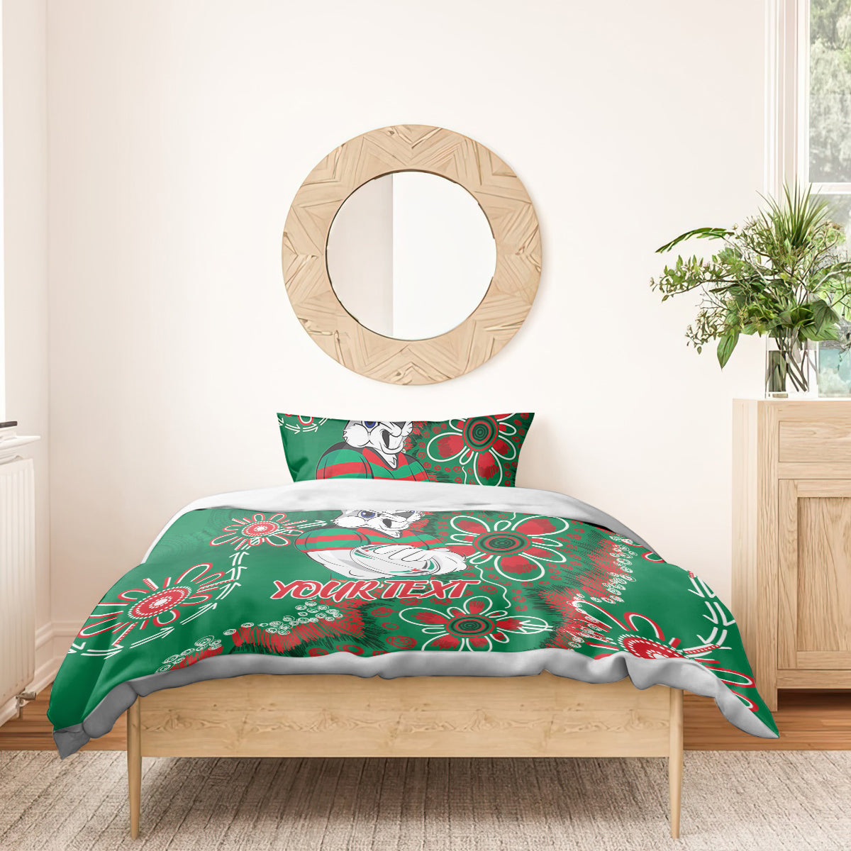 Personalised Rabbitohs NAIDOC Week 2024 Bedding Set Aboriginal Fire Burning Sparks