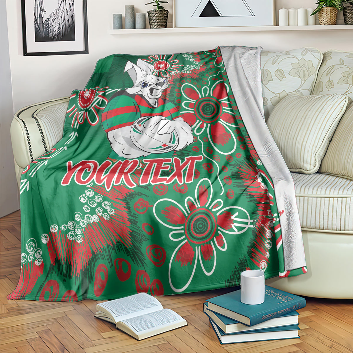 Personalised Rabbitohs NAIDOC Week 2024 Blanket Aboriginal Fire Burning Sparks