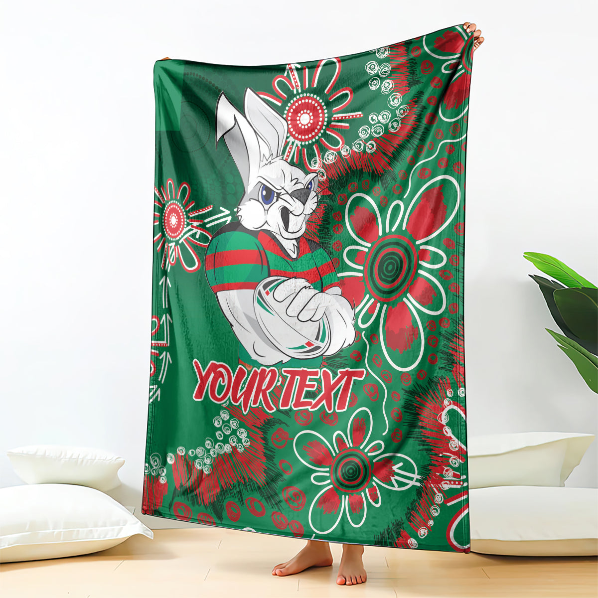 Personalised Rabbitohs NAIDOC Week 2024 Blanket Aboriginal Fire Burning Sparks