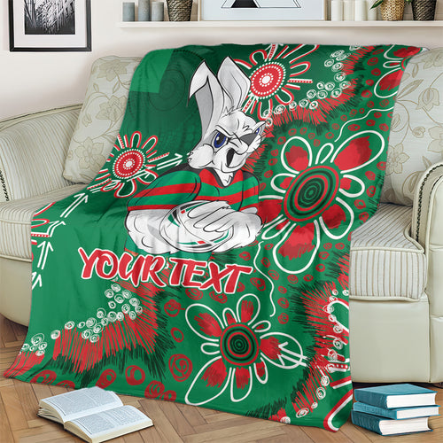 Personalised Rabbitohs NAIDOC Week 2024 Blanket Aboriginal Fire Burning Sparks