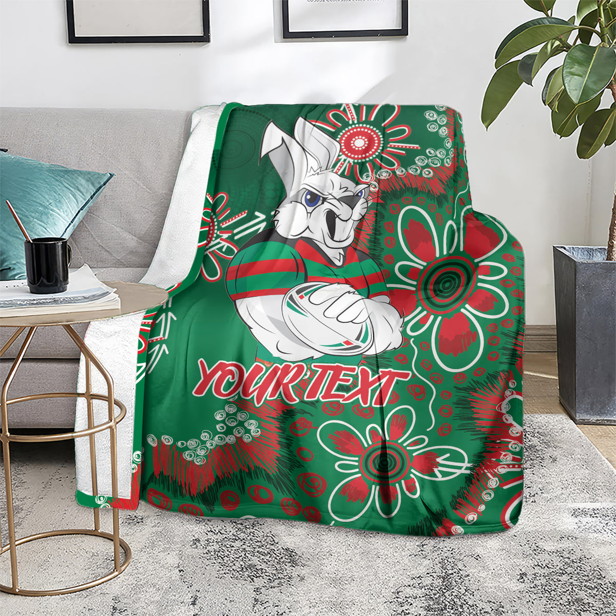 Personalised Rabbitohs NAIDOC Week 2024 Blanket Aboriginal Fire Burning Sparks