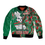 Personalised Rabbitohs NAIDOC Week 2024 Bomber Jacket Aboriginal Fire Burning Sparks