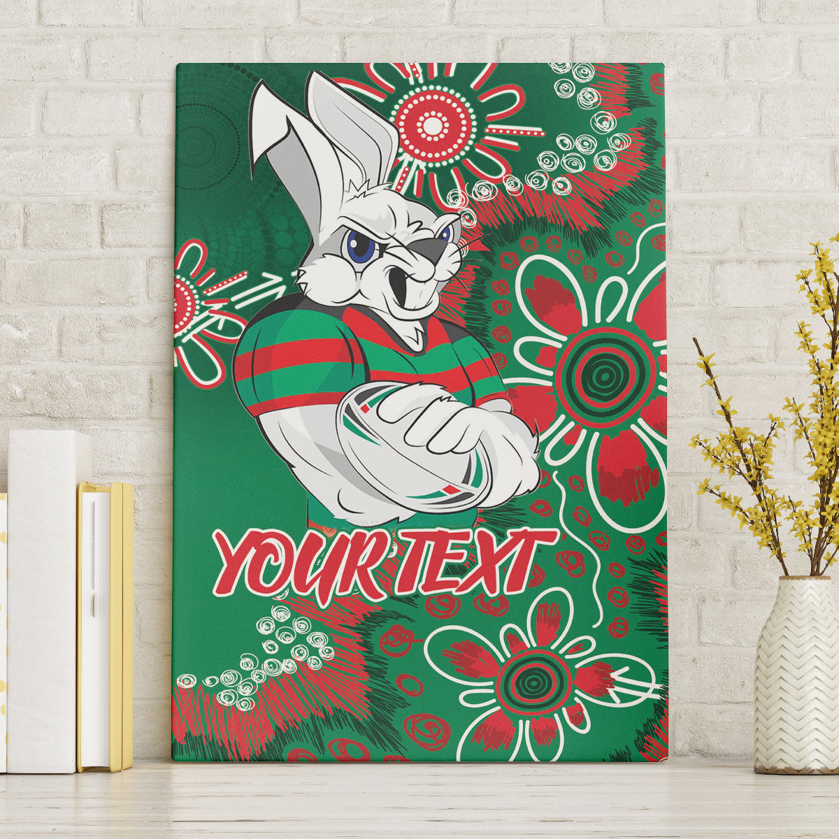 Personalised Rabbitohs NAIDOC Week 2024 Canvas Wall Art Aboriginal Fire Burning Sparks