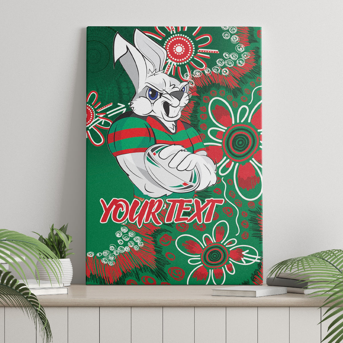 Personalised Rabbitohs NAIDOC Week 2024 Canvas Wall Art Aboriginal Fire Burning Sparks