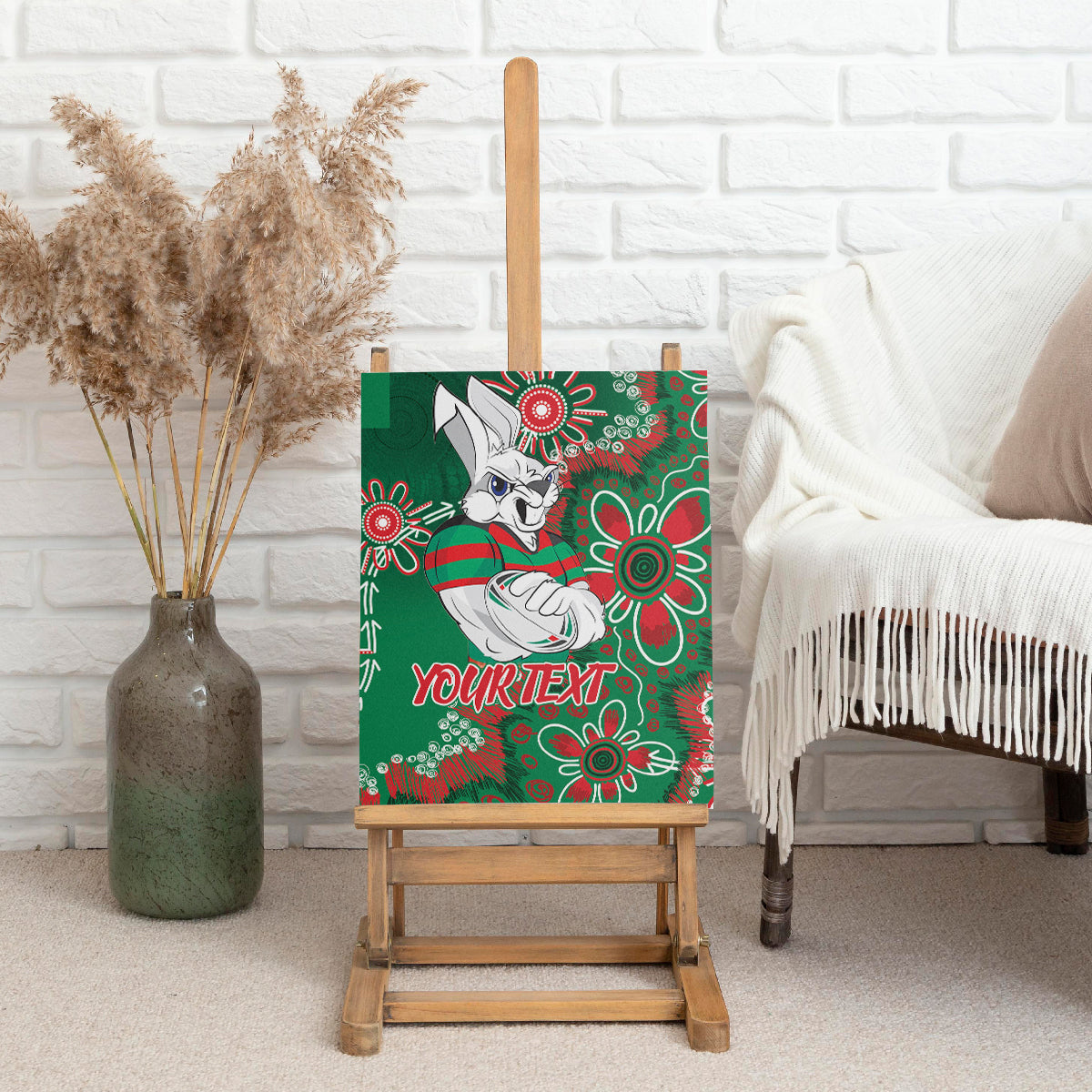Personalised Rabbitohs NAIDOC Week 2024 Canvas Wall Art Aboriginal Fire Burning Sparks