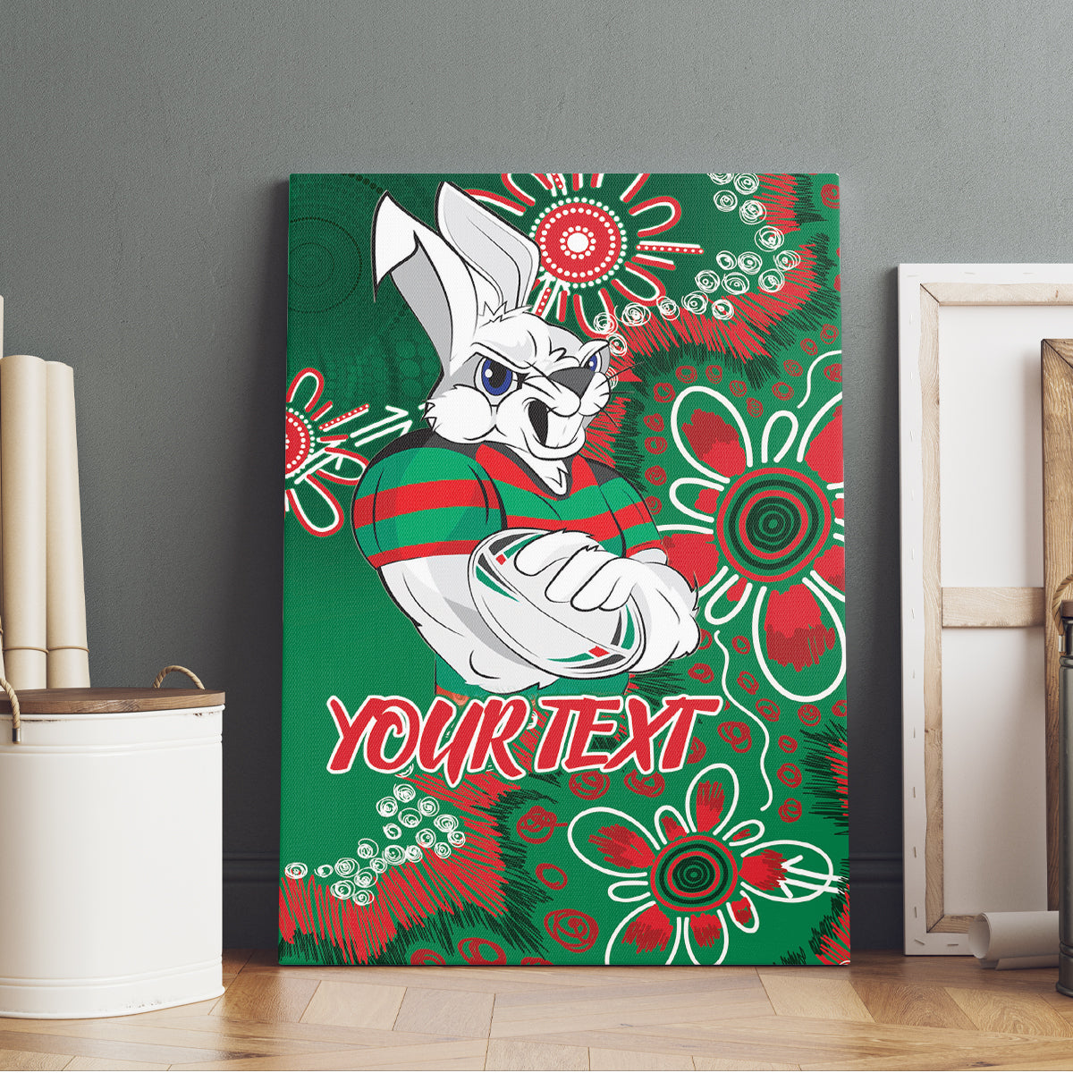 Personalised Rabbitohs NAIDOC Week 2024 Canvas Wall Art Aboriginal Fire Burning Sparks