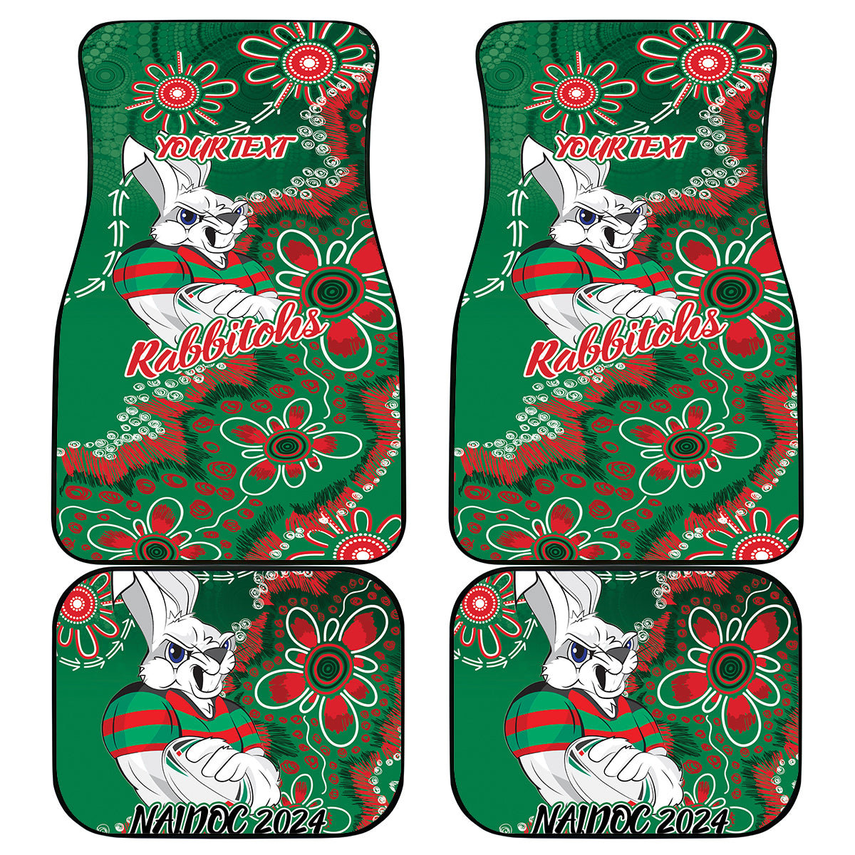 Personalised Rabbitohs NAIDOC Week 2024 Car Mats Aboriginal Fire Burning Sparks