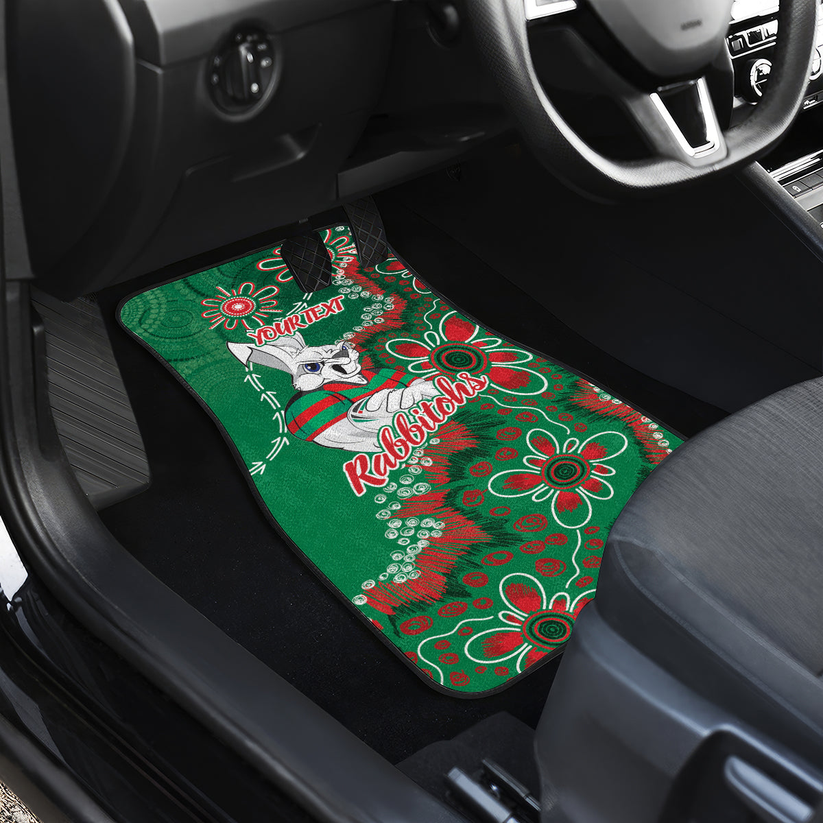 Personalised Rabbitohs NAIDOC Week 2024 Car Mats Aboriginal Fire Burning Sparks