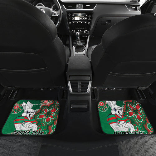 Personalised Rabbitohs NAIDOC Week 2024 Car Mats Aboriginal Fire Burning Sparks