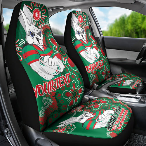 Personalised Rabbitohs NAIDOC Week 2024 Car Seat Cover Aboriginal Fire Burning Sparks