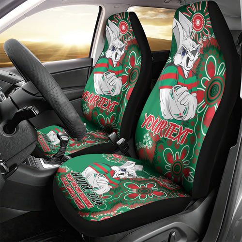 Personalised Rabbitohs NAIDOC Week 2024 Car Seat Cover Aboriginal Fire Burning Sparks