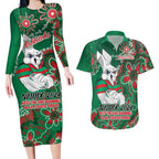 Personalised Rabbitohs NAIDOC Week 2024 Couples Matching Long Sleeve Bodycon Dress and Hawaiian Shirt Aboriginal Fire Burning Sparks