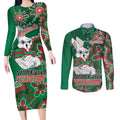 Personalised Rabbitohs NAIDOC Week 2024 Couples Matching Long Sleeve Bodycon Dress and Long Sleeve Button Shirt Aboriginal Fire Burning Sparks