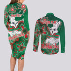 Personalised Rabbitohs NAIDOC Week 2024 Couples Matching Long Sleeve Bodycon Dress and Long Sleeve Button Shirt Aboriginal Fire Burning Sparks