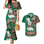 Personalised Rabbitohs NAIDOC Week 2024 Couples Matching Mermaid Dress and Hawaiian Shirt Aboriginal Fire Burning Sparks
