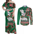 Personalised Rabbitohs NAIDOC Week 2024 Couples Matching Off Shoulder Maxi Dress and Long Sleeve Button Shirt Aboriginal Fire Burning Sparks