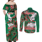 Personalised Rabbitohs NAIDOC Week 2024 Couples Matching Off Shoulder Maxi Dress and Long Sleeve Button Shirt Aboriginal Fire Burning Sparks