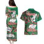 Personalised Rabbitohs NAIDOC Week 2024 Couples Matching Puletasi and Hawaiian Shirt Aboriginal Fire Burning Sparks