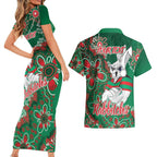 Personalised Rabbitohs NAIDOC Week 2024 Couples Matching Short Sleeve Bodycon Dress and Hawaiian Shirt Aboriginal Fire Burning Sparks