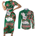 Personalised Rabbitohs NAIDOC Week 2024 Couples Matching Short Sleeve Bodycon Dress and Long Sleeve Button Shirt Aboriginal Fire Burning Sparks
