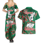 Personalised Rabbitohs NAIDOC Week 2024 Couples Matching Summer Maxi Dress and Hawaiian Shirt Aboriginal Fire Burning Sparks