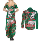 Personalised Rabbitohs NAIDOC Week 2024 Couples Matching Summer Maxi Dress and Long Sleeve Button Shirt Aboriginal Fire Burning Sparks