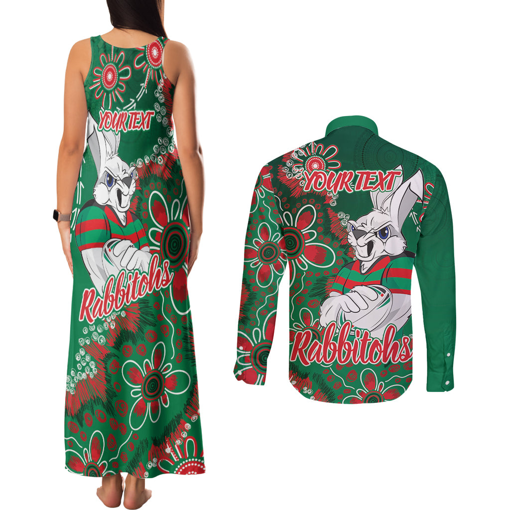 Personalised Rabbitohs NAIDOC Week 2024 Couples Matching Tank Maxi Dress and Long Sleeve Button Shirt Aboriginal Fire Burning Sparks