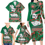Personalised Rabbitohs NAIDOC Week 2024 Family Matching Long Sleeve Bodycon Dress and Hawaiian Shirt Aboriginal Fire Burning Sparks