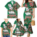 Personalised Rabbitohs NAIDOC Week 2024 Family Matching Mermaid Dress and Hawaiian Shirt Aboriginal Fire Burning Sparks