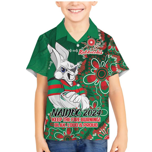 Personalised Rabbitohs NAIDOC Week 2024 Family Matching Mermaid Dress and Hawaiian Shirt Aboriginal Fire Burning Sparks