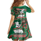 Personalised Rabbitohs NAIDOC Week 2024 Family Matching Off The Shoulder Long Sleeve Dress and Hawaiian Shirt Aboriginal Fire Burning Sparks