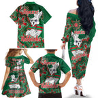 Personalised Rabbitohs NAIDOC Week 2024 Family Matching Off The Shoulder Long Sleeve Dress and Hawaiian Shirt Aboriginal Fire Burning Sparks