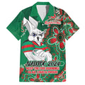 Personalised Rabbitohs NAIDOC Week 2024 Family Matching Off The Shoulder Long Sleeve Dress and Hawaiian Shirt Aboriginal Fire Burning Sparks